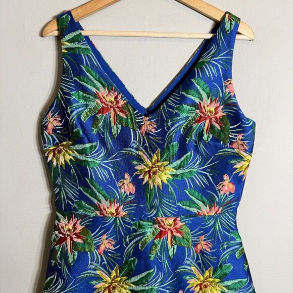 CeCe Havana Fiesta Jacquard Tropical Floral Print Mini Dress Womens 8 Sleeveless - Picture 6 of 14